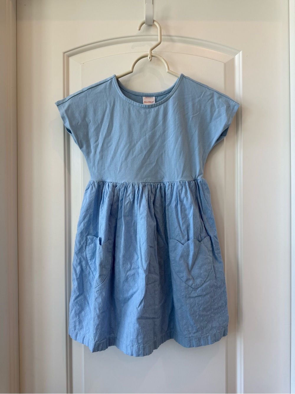Hanna Andersson Light Blue Short Sleeve Dress with Heart Pockets